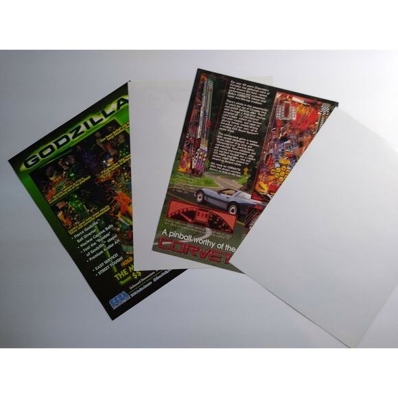 Pinball Flyers Lot Of 4 Games Batman DK Corvette Harley Davidson Godzilla #63 - Picture 2 of 2